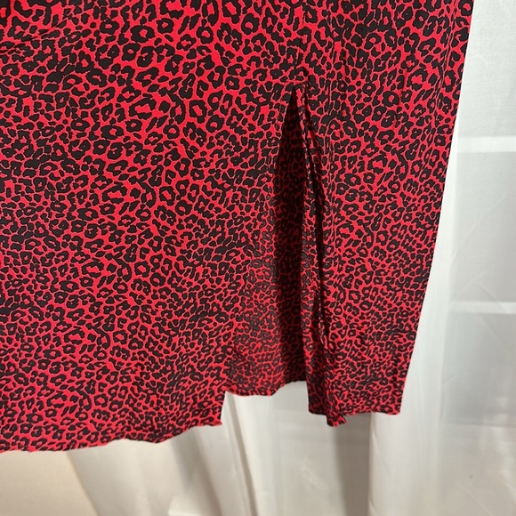LOFT Animal Print Slit Midi Maxi Dress Long Sleeves Tango Red Holiday size 4 NEW - Picture 5 of 14